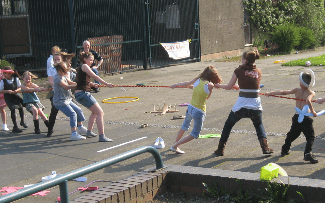 children playing tug of war