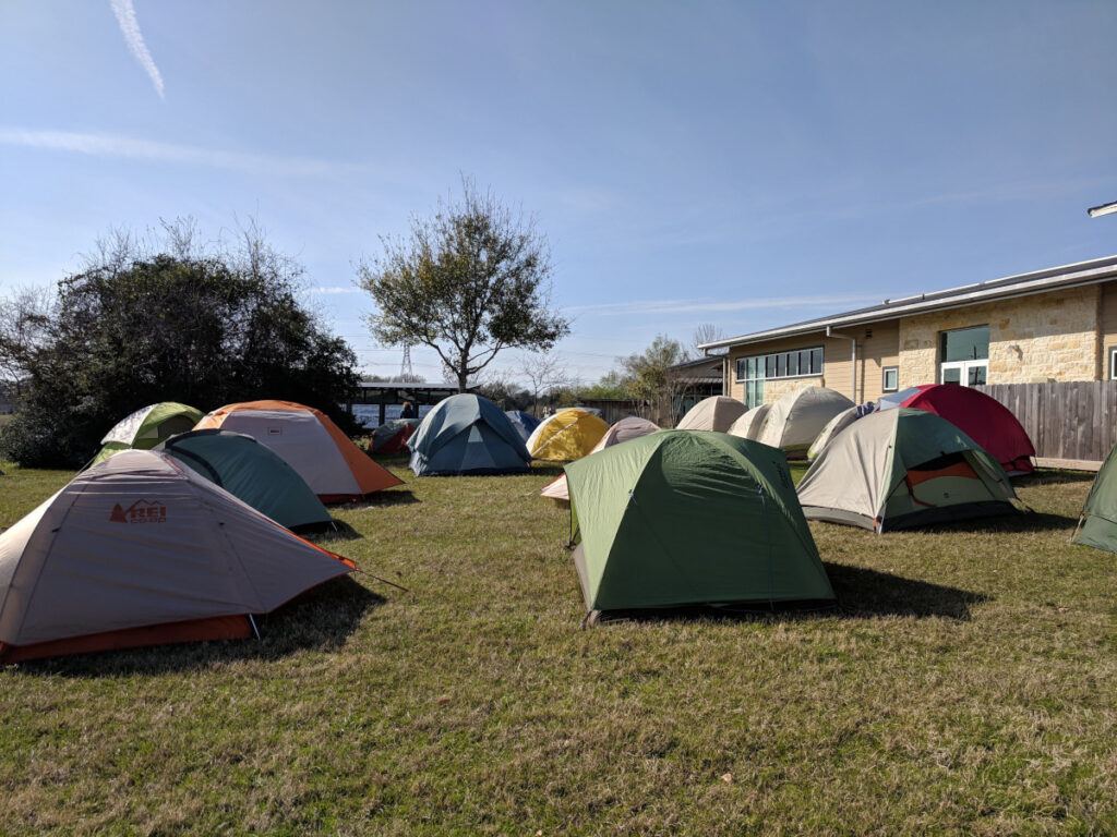 A cluster of tents at Campference 2019 in Houston, Texas